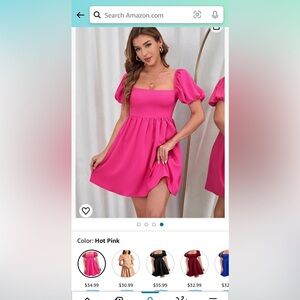 Women's Square Neck Puff Short Sleeve Backless Ruffle Hem A Line Dress